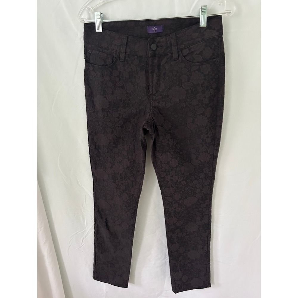 NYDJ Petite Black Floral Embossed Slim Leg Pants Size 4P